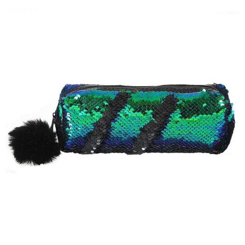 

Shining Sequin Large Pencil Case Stationery Storage Pen Organizer Bag School Office Supply Cosmetic Holder For Gift Green + Blac1, Green black