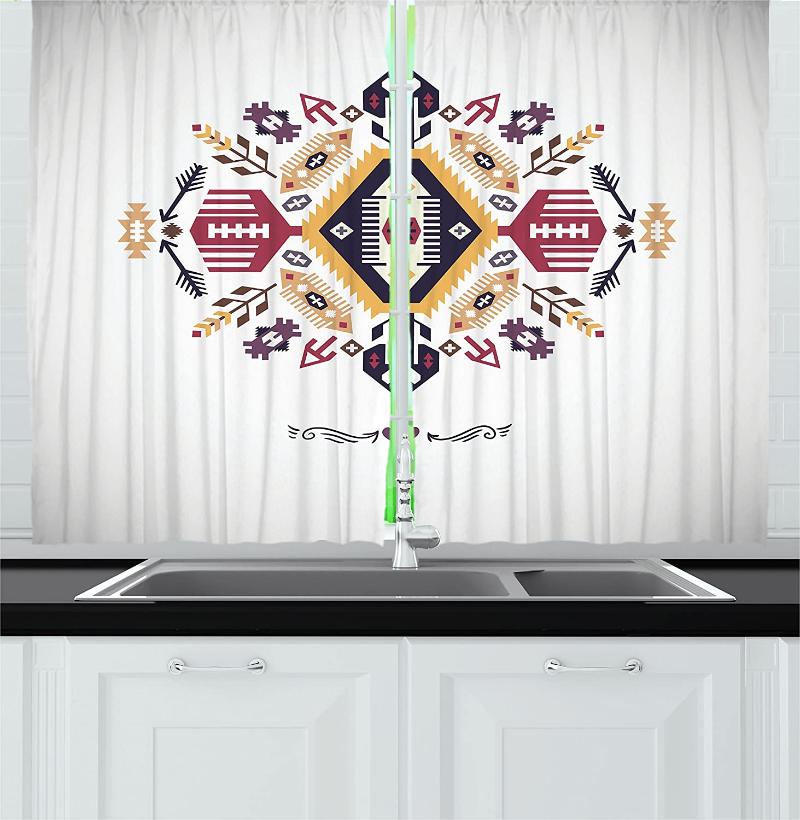 

Modern Kitchen Window Curtains Theme Colorful Style Illustration Design Print Window for Kitchen Cafe Decor 55" X 39" Dark, As pic
