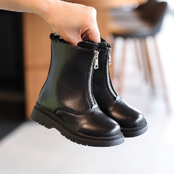 

British Style Childrens Martin Boots Children Winter Warm Martin Boots Kids Short Flat Boot 2020 New Child Solid Color Flat Shoes Hot Sale, Black