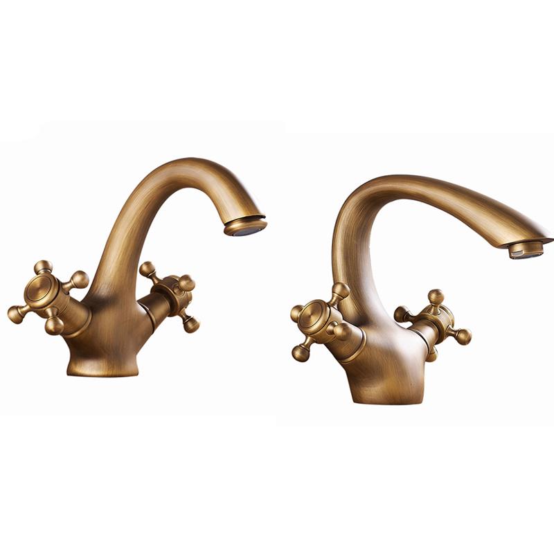 

Antique Faucet Hot and Cold Water Br Bronze Brushed Sink Faucets Bathroom Vintage Basin Double Handle Mixer