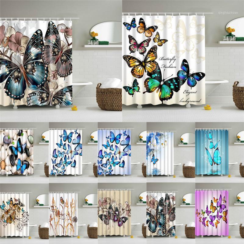 

Bathroom Curtains Animals Butterfly Print Waterproof Bath Screens Home Decoration Shower Curtain with 12 Hooks1