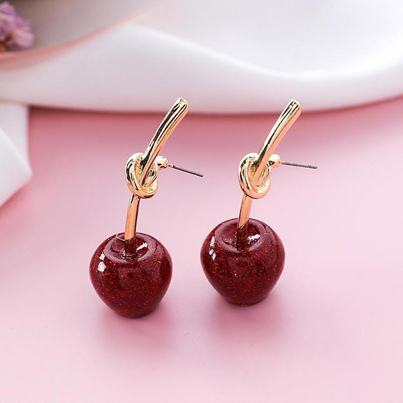 

Dangle & Chandelier Dominated 2021 Simple Sweet Metal Knotted Women Drop Earrings Joker Resin Cherry Long Earrings1