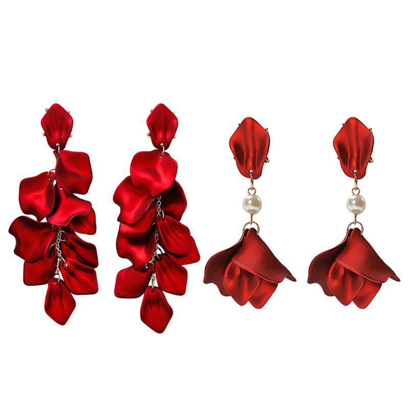 

Women Red Earrings Elegant Fashion Rose Petal Dangle Earring Drop Earring For Xmas