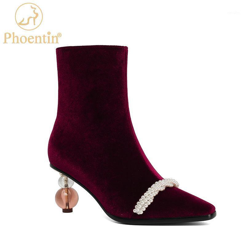 

Phoentin wedding pearl Ankle boots for women Autumn Winter booties ladies Retro art high heels zipper velvet shoes FT12491, Black