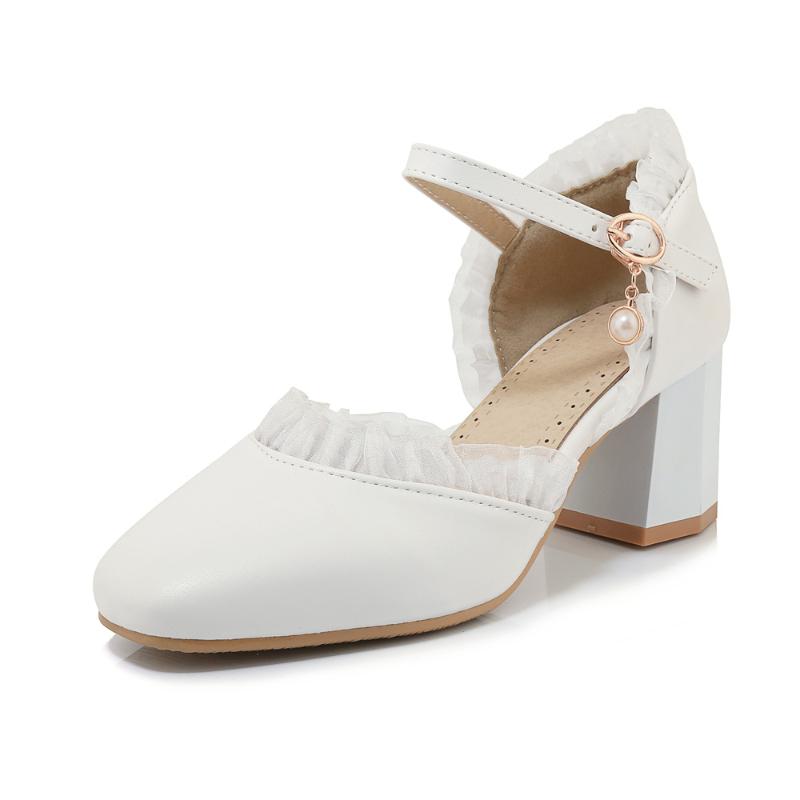 

Woman Thicky Heels 2021 Spring New Model Korean Fashion Sweet Shallow A- line Buckle Women's Sandals Shoes Size Code 33-43, Beige