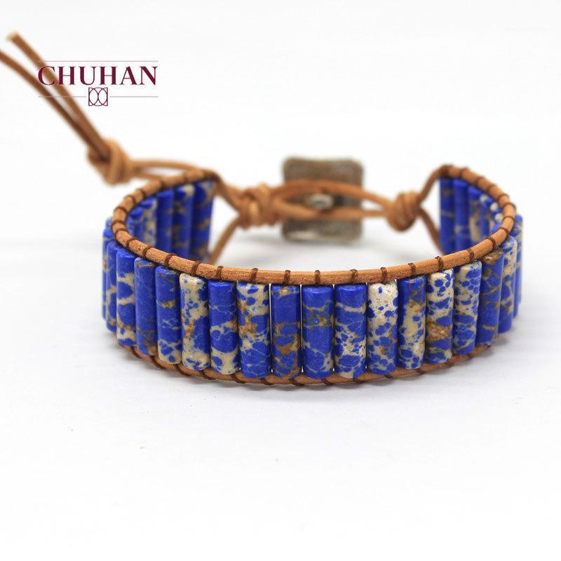 

CHUHAN Bohemia Natural Stone Bracelet Colorful Imperial Stone Bracelet Hand Woven Leather Rope Charm J2551