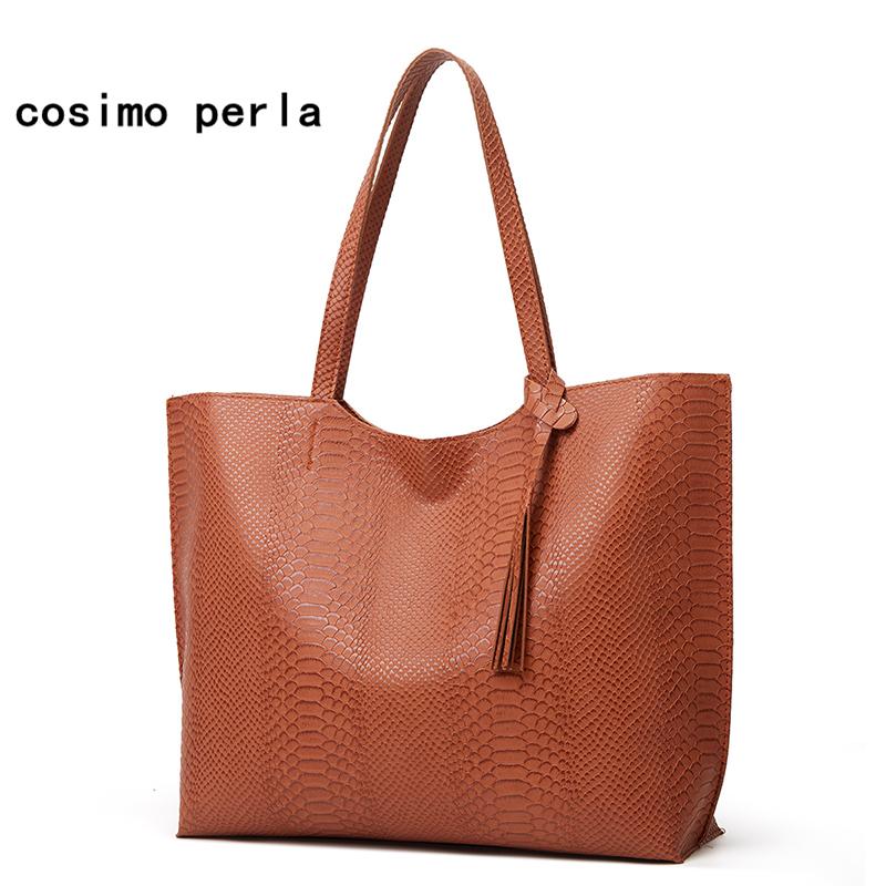 

Serpentine Tassel Tote Bags for Women 2021 Spring Large PU Shopping Purses European Fashion Ladies Designer Shoulder Bag Black, Beige