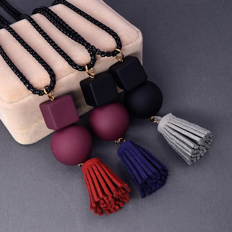 

Bohemia Style Women Long 3 Color Necklaces High Quality Wood Handmade Tassels Necklaces & Pendants garment accessories
