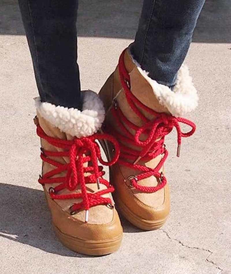 

Fur Warm Winter Wool Lace to Snow Fashion Growing Height Martin Foot Round Shredded Ladies Short Leather Boots 2vlc, Unkcamelunk