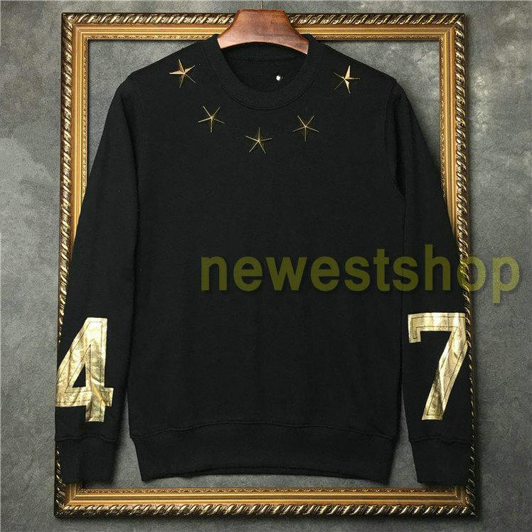 

2021 hotselling autumn fashion tag clothing mens gold metal star 74 hot stamp print hoodies pullover Designer sweatshirt womens jumpers, Black