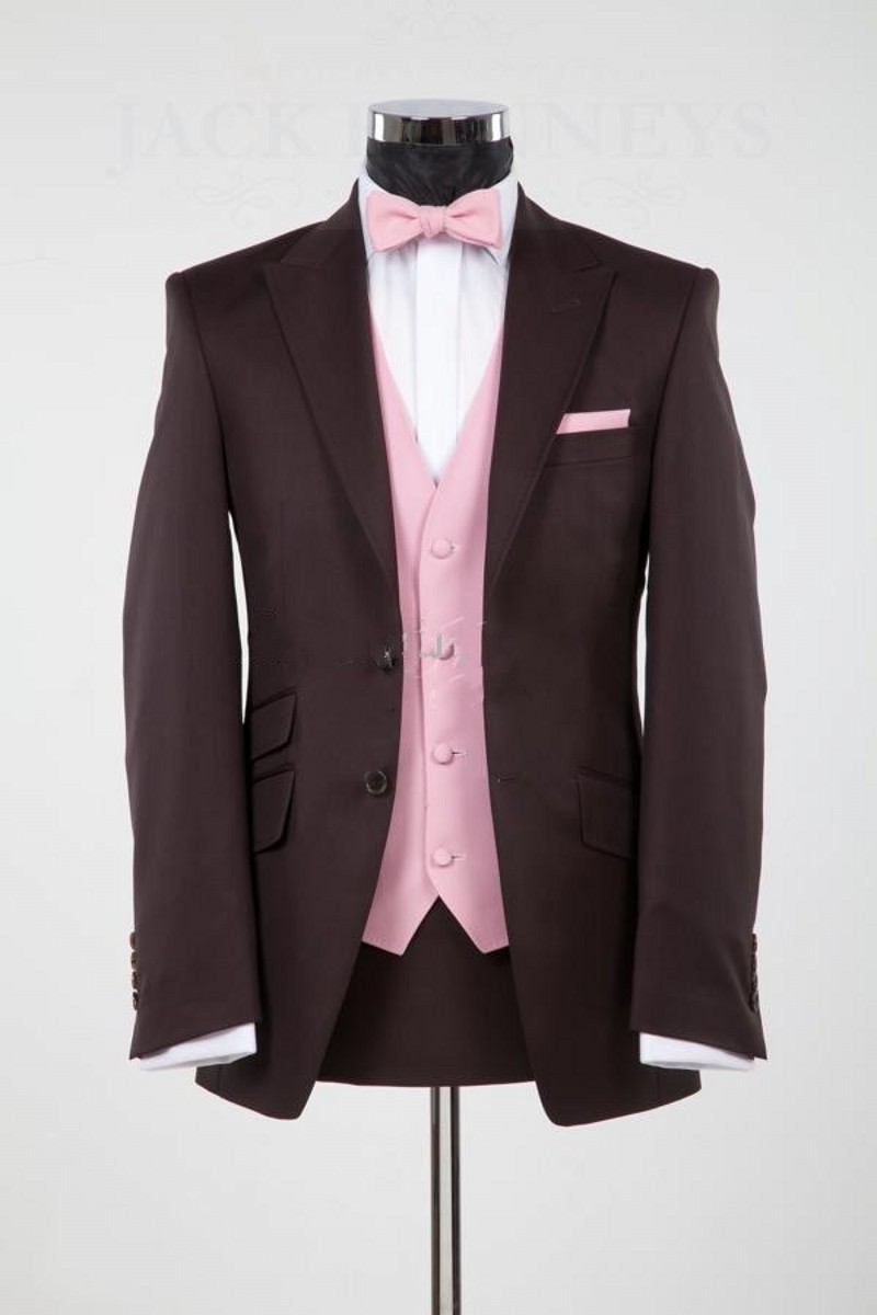 

Handsome Chocolate Man Work Business Suit Peak Lapel Men Prom Party Business Suit Groom Tuxedos (Jacket+Pants+Vest+Tie) NO:901, Same as image