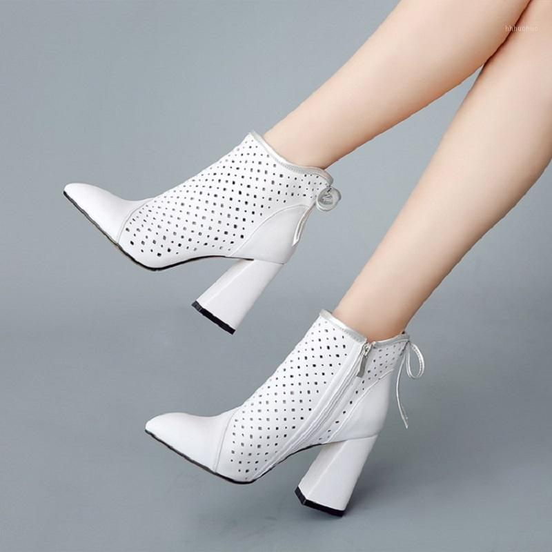 

2020 autumn new fashion thick with high-heeled hollow boots white short tube single boots four seasons sandals1, Black