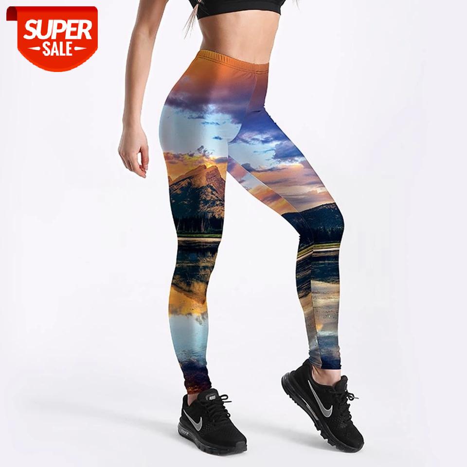 

Qickitout New Sport Leggings Fashion Blue Sky Scenery Sunset Print For Women gym Fitness Pants #Nn4a, Black;white