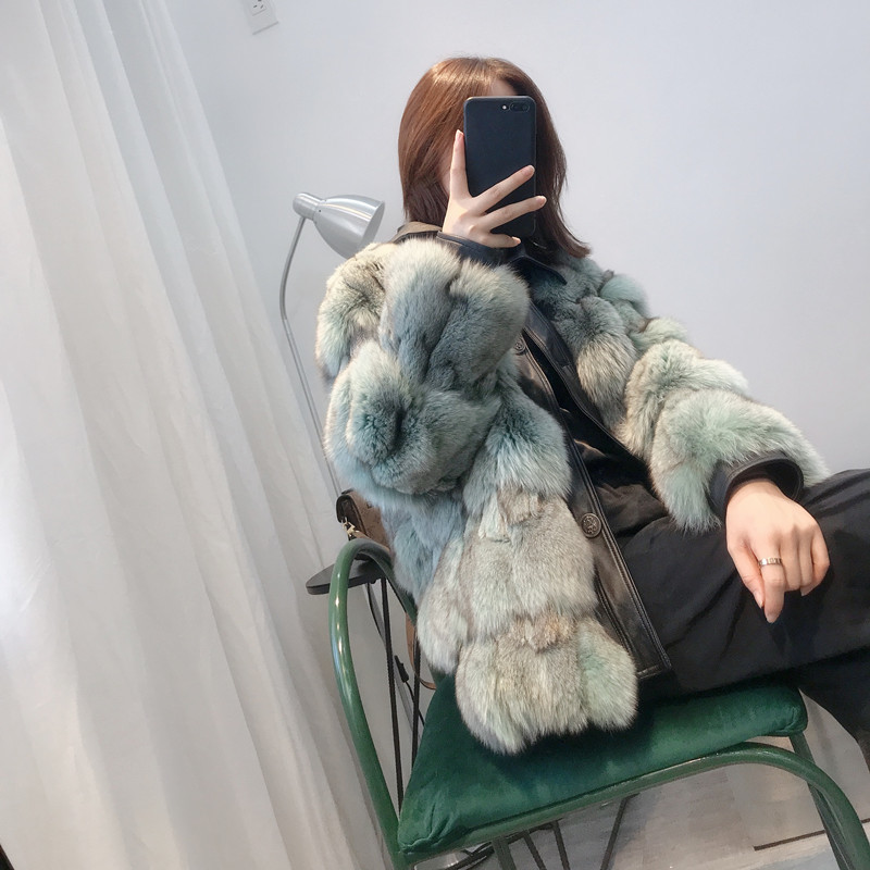 

in 2020 Winter the Real Fashion Skin Leather Jacket Genuine Fox Fur Long Coats Tx2a, Dark grey