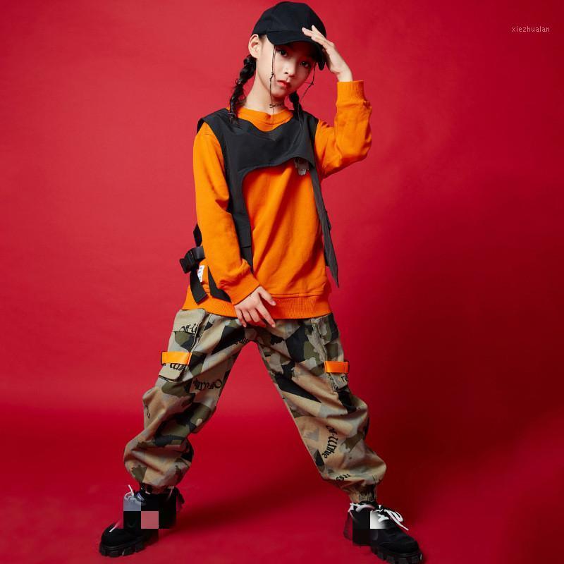 

Kids Jazz dance Outfits Sweatshirt Top Sleeveless Jacket Camouflage Tactical pants Girls Boys HIP HOP Dance Costume Clothes Wear1, Set 1