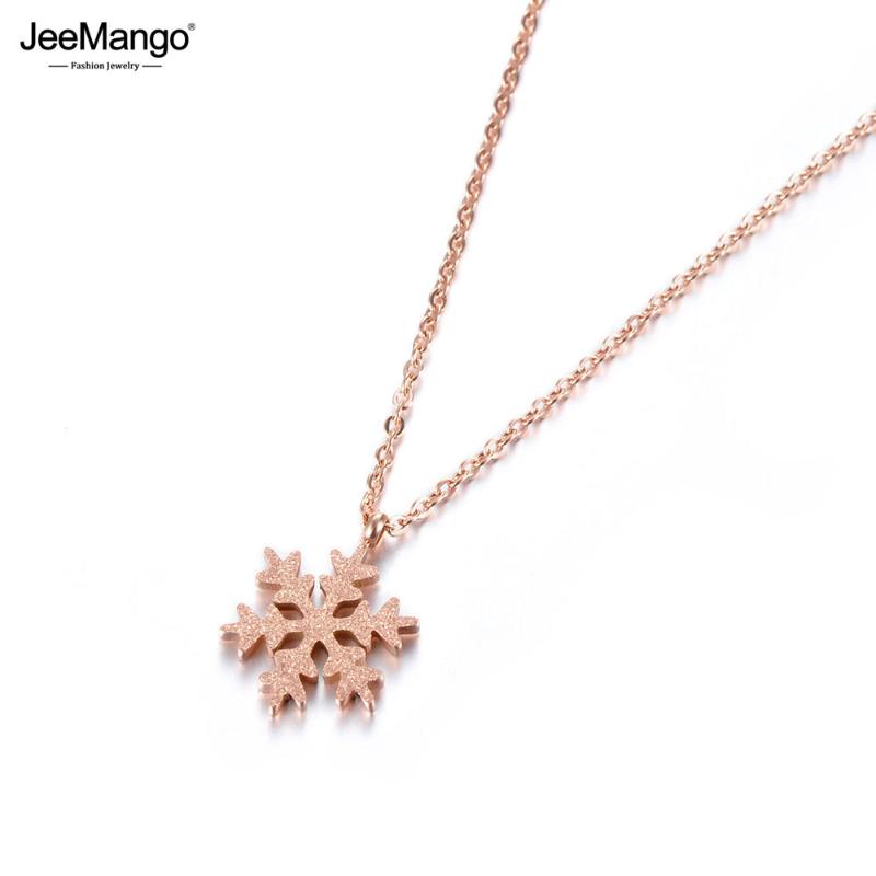

JeeMango Chic Snowflake Pendant Necklaces Gold Color Stainless Steel Exquisite Frosted Snowflakes Necklace Charm Pendant JN18016