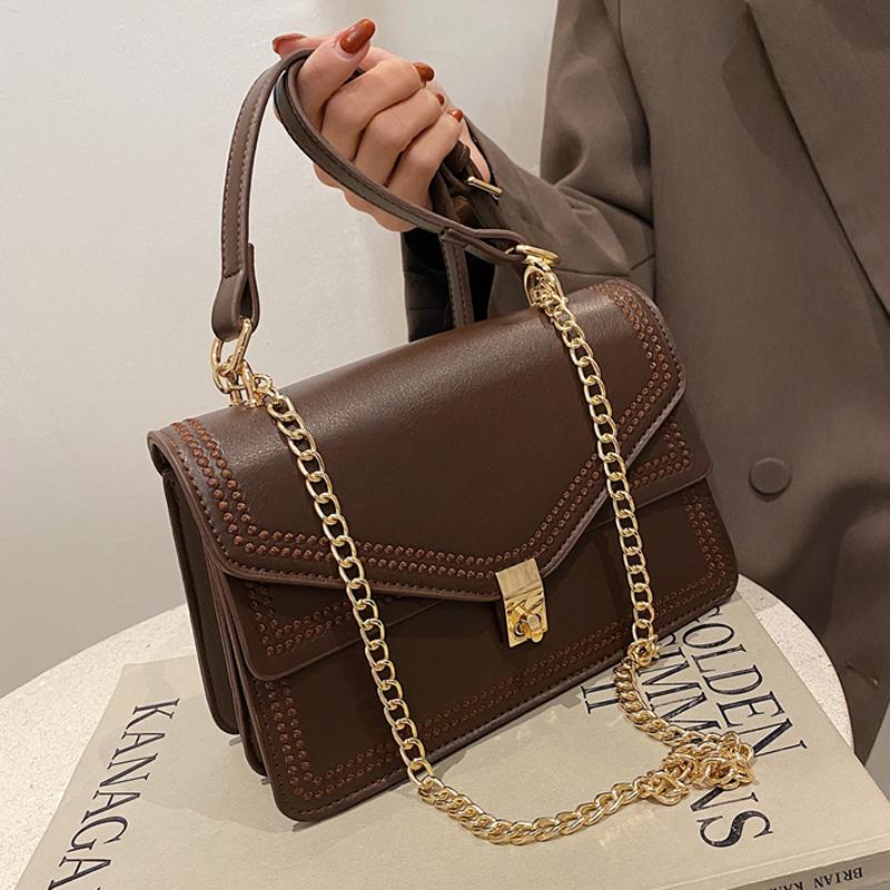 

Handbags 2021 Women's Fashion Small Pu Leather Chain Shoulder Bag Designer Famous Chain Crossbody Purses, Black