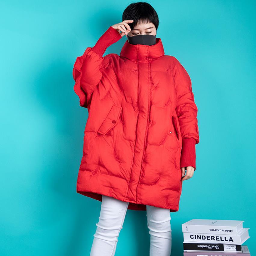 

Soft embroidered mode for women's oversized long, thicker hot winter down jacket high parkas f2461, Red