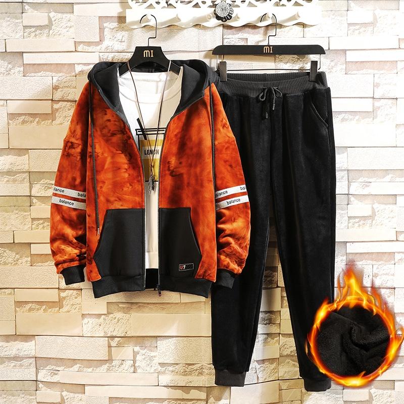 

Warm Tracksuit Men Set Velvet Thick Two Pieces Set 2020 Winter Fleece Mens Track Suit Jacket+Pants, Black
