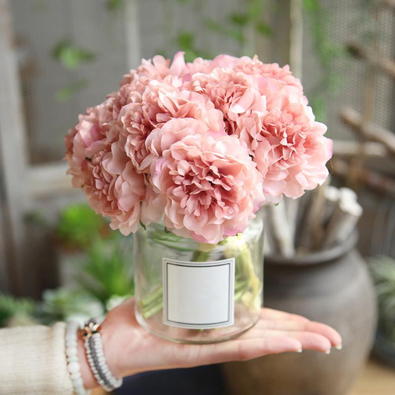 

Wedding Bridal Holding 5pcs/bunch Artificial Peony Silk Flower Leaf Bouquet Bridesmaid Bouquet Home Party Decor Garden Decor, Blue