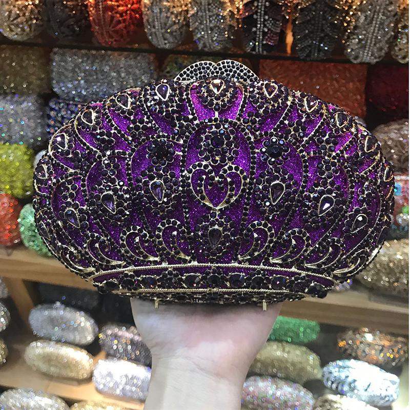 

IN Stock Dark Purple Color Crown Shape Evening Clutch Purse Fashion Elegant Women's Party Wedding Shoulder Handbags Ladies Bag, Pink