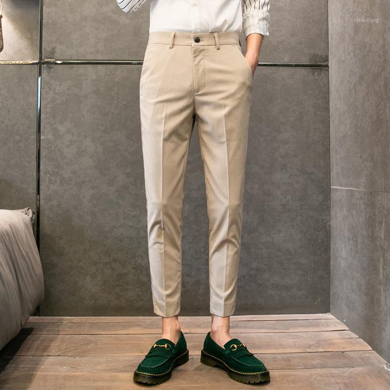 

2020 Spring And Autumn New England Style Men's Slim Letter Embroidery Trousers Fashion Casual Solid Color Pants Black/Khaki/Gray1