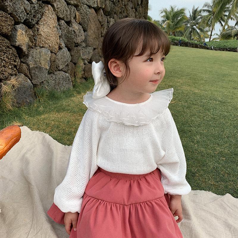 

2021 New Wholesale Girls Lace Knitted Patchwork Sweater Spring Fashion Girls Sweaters 1-7 Years, Purple