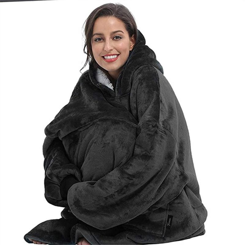 

Oversized Hoodies Sweatshirt Women Winter Hoodies Fleece Giant TV Blanket With Sleeves Pullover Oversize Women Bathrobe Hoody, Black