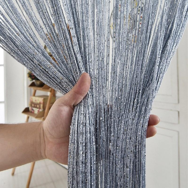 

1m*2m Silver Silk Thread Curtain Valance Wedding Curtain Living Room Hanging Decor Door Shiny Tassel Divider, Gray