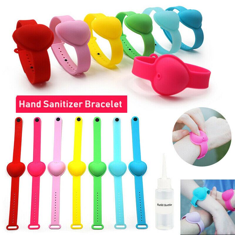 

1 Piece Portable Heart Shape Silicone Hand Sanitizer Dispenser Bracelet Disinfect Liquid Wristband For Adult Kid 7 Colors