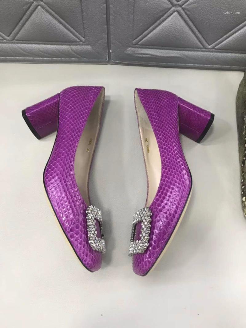 

100% Genuine real Python skin leather women fashion shoe with cow skin lining 2020 new style lady shoes deep purple color snake1, Pink