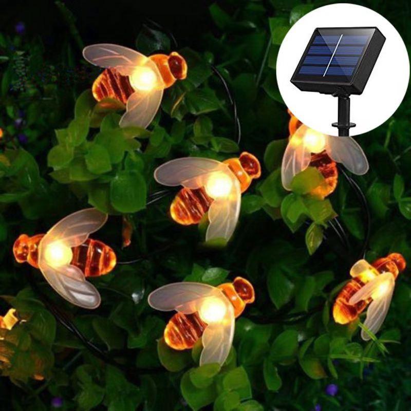 

New Solar Powered Cute Bee Led String Fairy Light 20/50leds Bee Outdoor Garden Fence Patio Christmas Garland Lights Home Decor