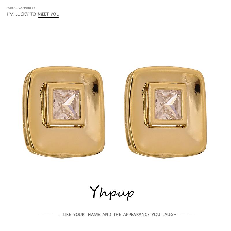 

Yhpup Exquisite Bling Cubic Zirconia Stud Earrings Korean Square Metal Copper 14 K Earrings Delicate kolczyki Jewelry 2021