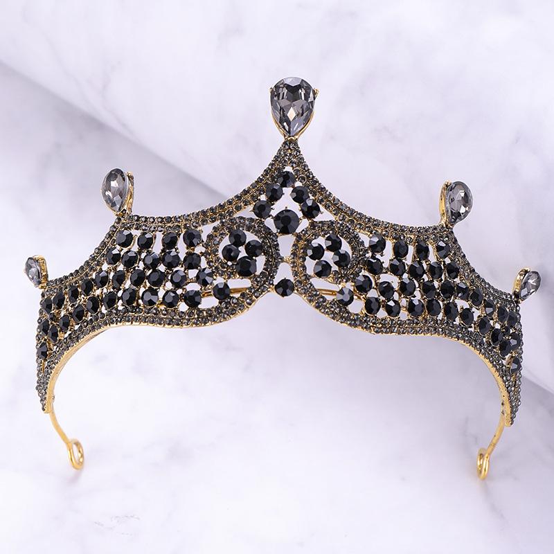 

Baroque Luxury New Pageant Headband Tiaras Black Rhinestone Crown Elegant Round Big Women Hair Accessories for Wedding Gifts