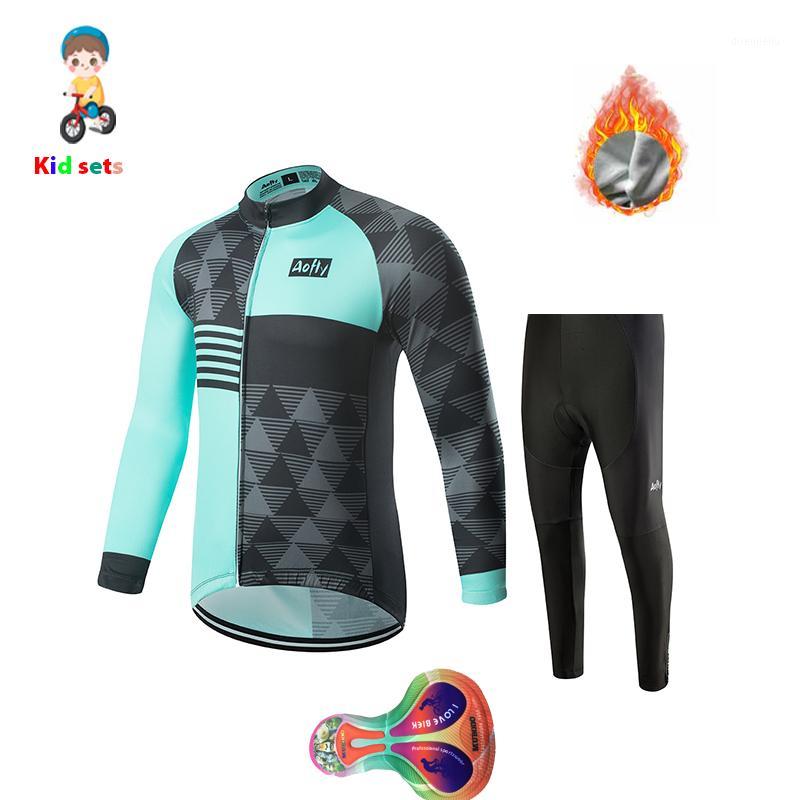 

aofly kids long sleeved cycling jersey sets boys and girls winter thermal fleece Fashion black blue triangle clothing breathable1, Kid long pants2