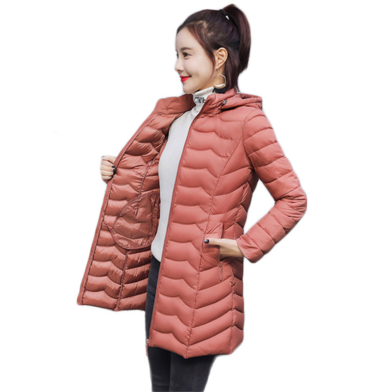 

2021 New Female black pink -6XL plus size light down cotton coats Korean autumn lean fashion hood parka