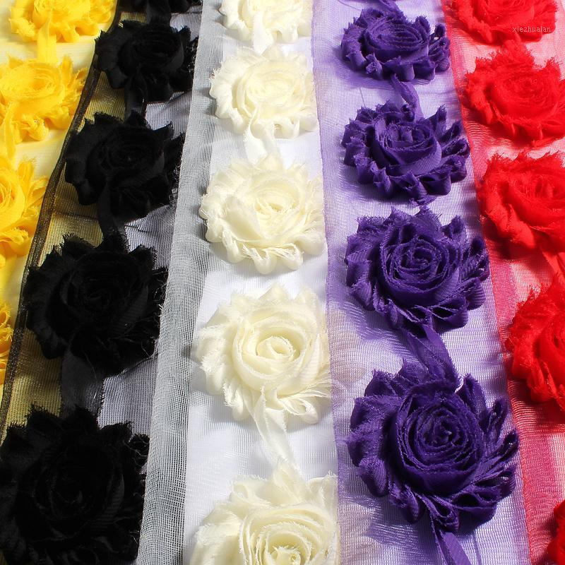 

50yards/lot 2.6" 15colors Fashion Chic Shabby Chiffon Flowers For Children Hair Accessories 3D Fabric Flowers For Headbands1, White
