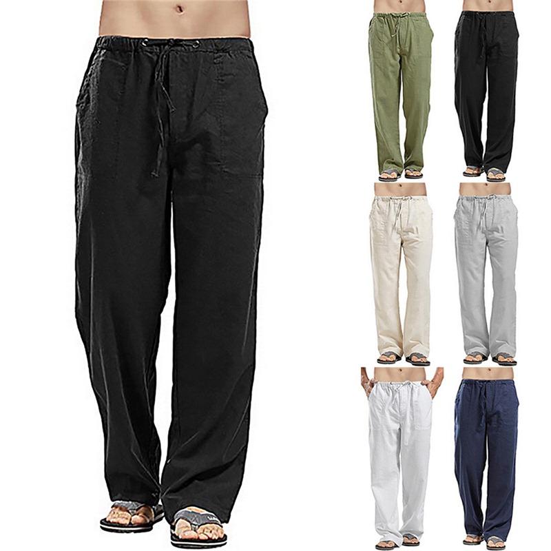 

Men's Pants 2022 Summer Classic Men Casual Trousers Thin Style Solid Color Elastic Waist Straight Loose Comfortable Plus Size Black