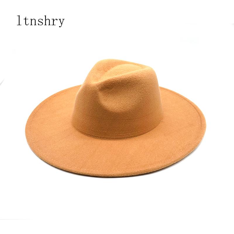 

Newfedora hats women men large brim 9cm big simple classic jazz caps solid color formal dress british style new felt hats