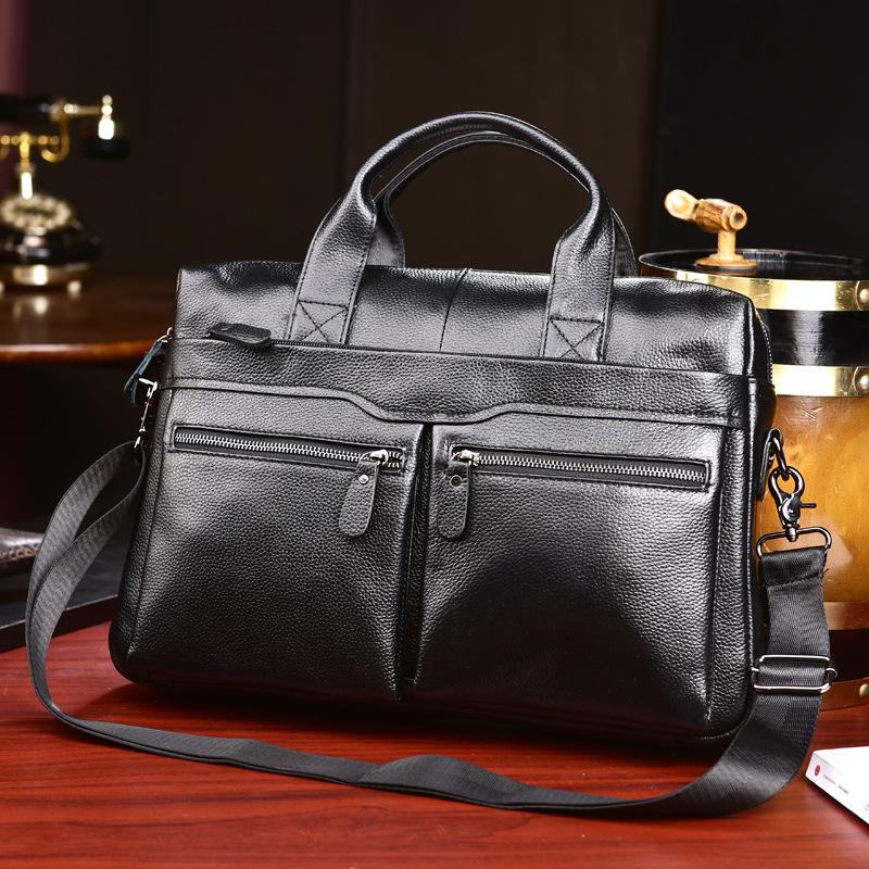 

Top selling business A4 briefcase top leather horizontal single shoulder messenger bag purses luxury designer brand handbags, Black