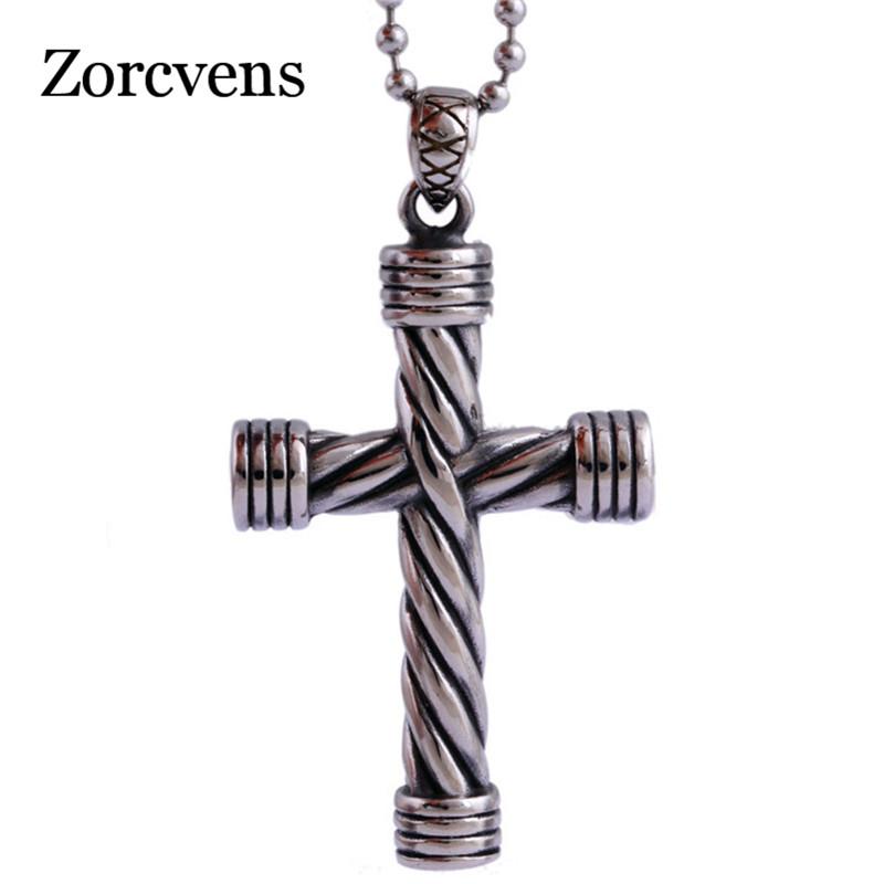 

ZORCVENS 2020 New Fashion Punk Men's silver color Black Color 316L Stainless Steel Cross Pendant Necklace for Man