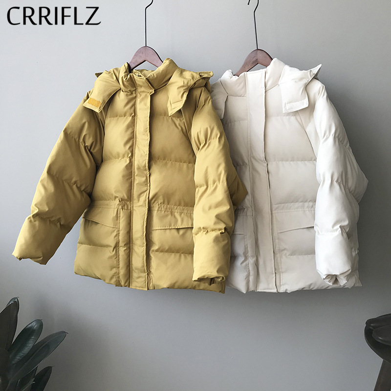 

New Winter Down Jacket Women Short Hooded Parka Oversize Coat Female Casual Warm Thick Chic Coat CRRIFLZ 201103, Beige
