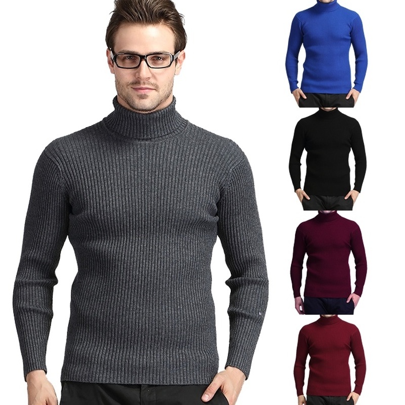 

Winter zone male high-neck warm cotton clothes casual turtlenecks high sweater fine mesh fit man sweaters TPUZ, Red