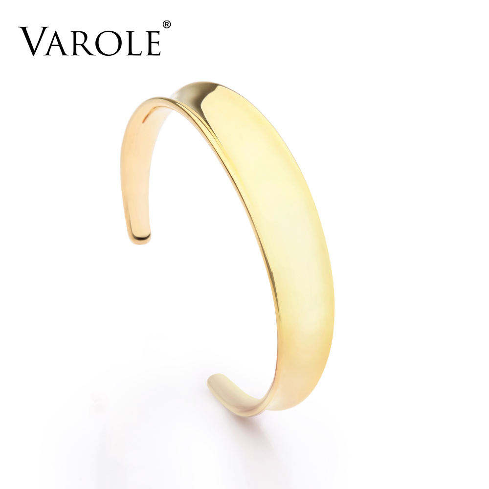 

VAROLE Smooth Surface Bracelets & Bangles Manchette Armband Gold Color Cuff Bracelet For Women Bracelets Bangles Pulseiras