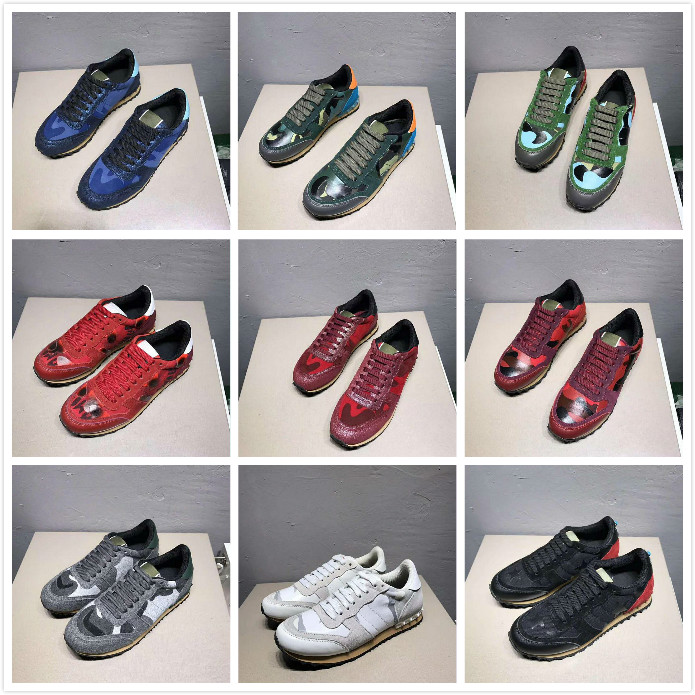 

Color Camo Suede Studded Camouflage Rock Runner Sneaker Shoes For Women Men Stud Casual Shoes Sneakers chaussures, 2020