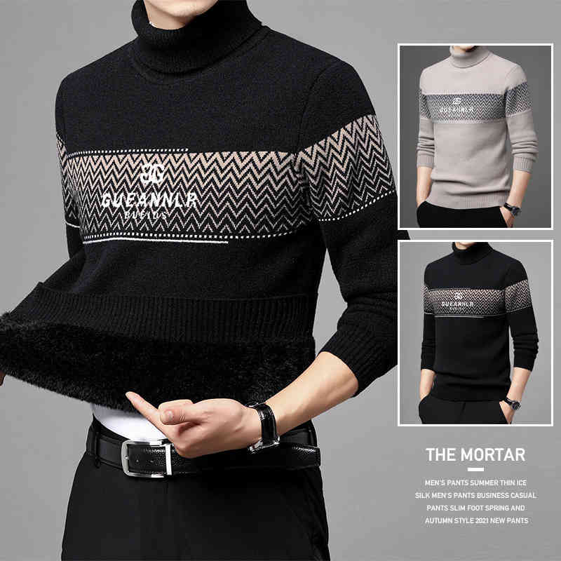 

Sweater new autumn and thickened men's Korean fashion winter warm sweater, Black