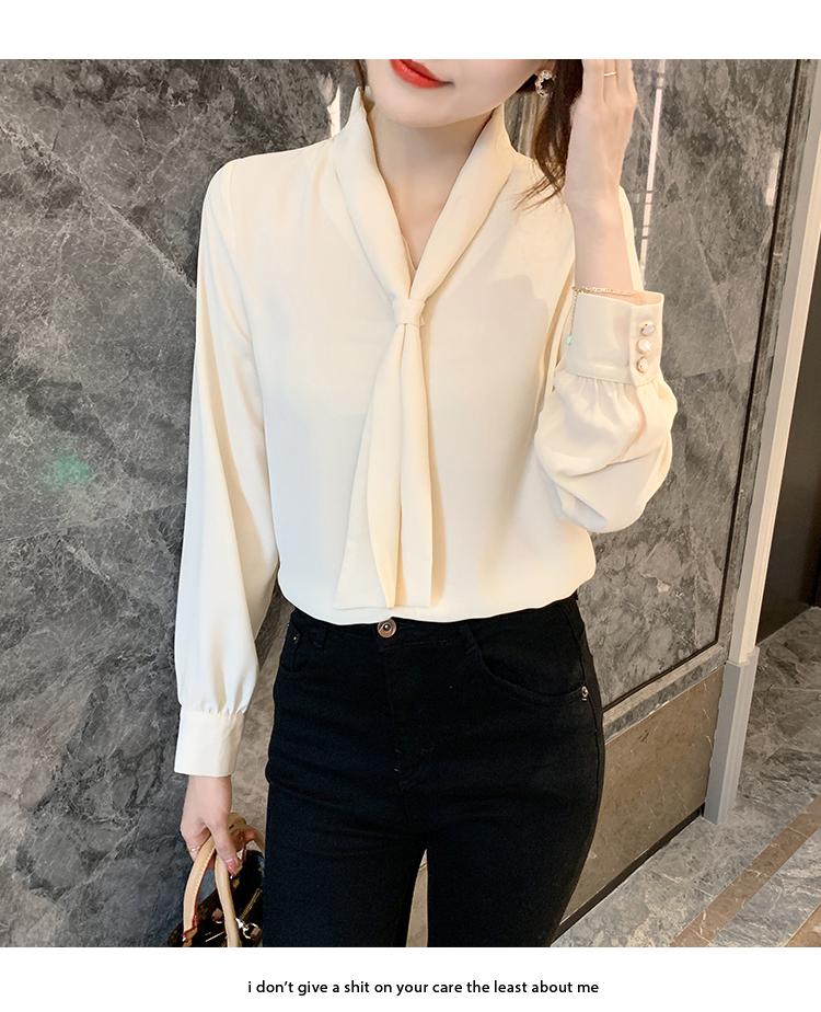 

2020 Autumn wear new style ribbon shirts female design minority bottom chiffon shirt foreign style small women' top, Meters apricot