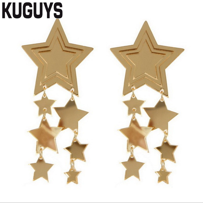 Boucles d'oreilles pendantes avec pompon étoile pour femmes à la mode miroir doré accessoires acryliques bijoux de mode