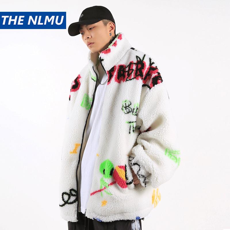 

Men's Jackets Hip Hop Streetwear Furry Letters Graffiti Jacket Coat Men Harajuku Casual Winter Outwear Zipper Clothing WE495, Black;brown