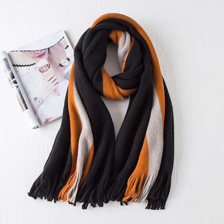 

Female Striped Knitted Cashmere Shawl To Keep Warm Winter Long Scarf Winter Scarf for Women Scarves for Ladie Women1